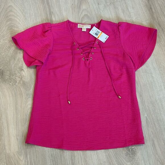 Michael Kors Tops - Michael Kors Hot Pink Lace-Up Blouse, Women’s Size Small, Brand New